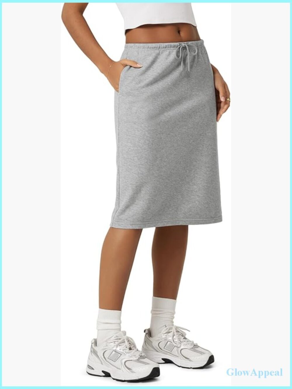 Women's High Waist Drawstring Skirt with Pockets Cotton French Terry